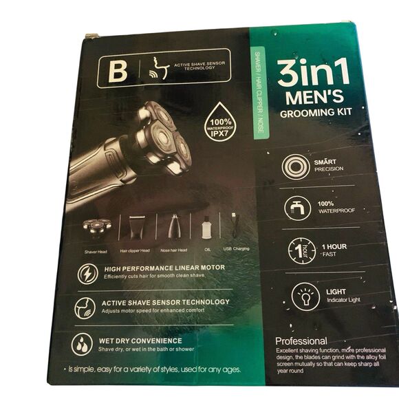 3 In 1 Men's Grooming Kit - Shaver Head Clipper Head Nose Hair Head New - Picture 2 of 2